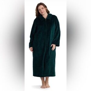 Miss Elaine Essentials French Fleece Long Zip Robe Women's Medium Emerald